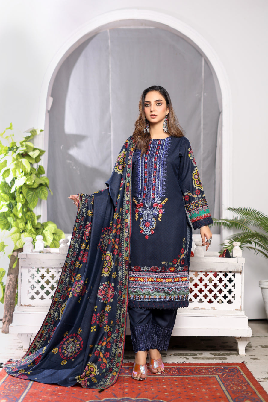 Blue Embroidered & Printed Outfit