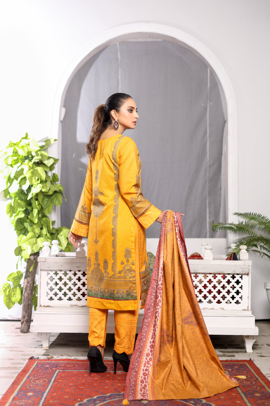 Mustard Embroidered & Printed Outfit