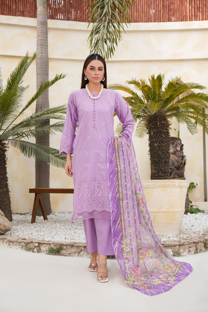 Lilac Embroidered and Printed Outfit
