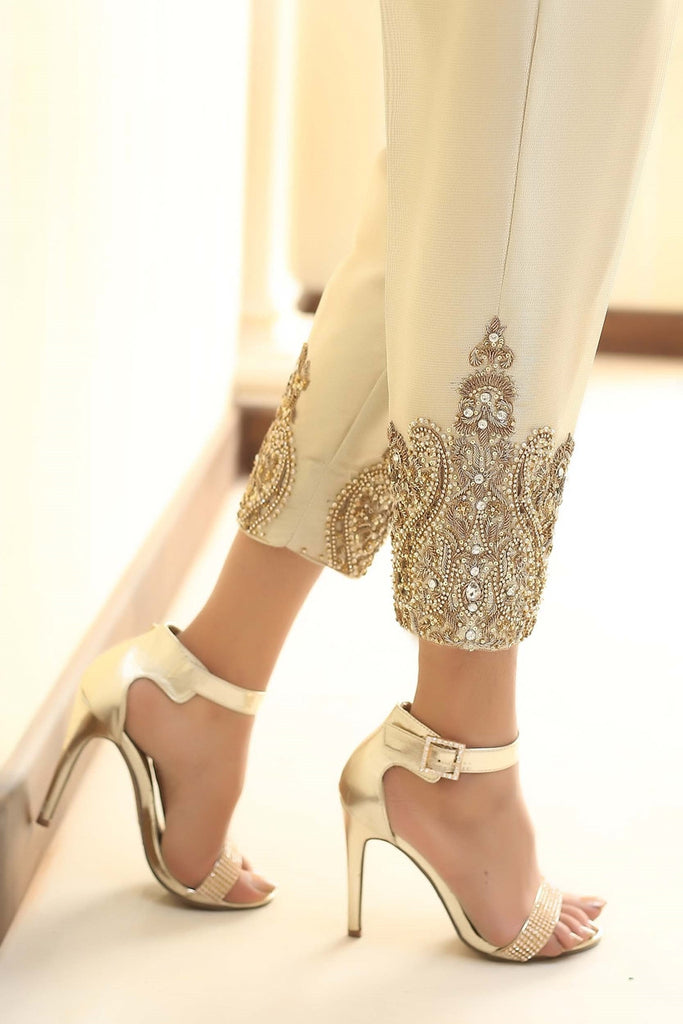Gold Diamante Embroidered Trousers - Henna Mehndi
