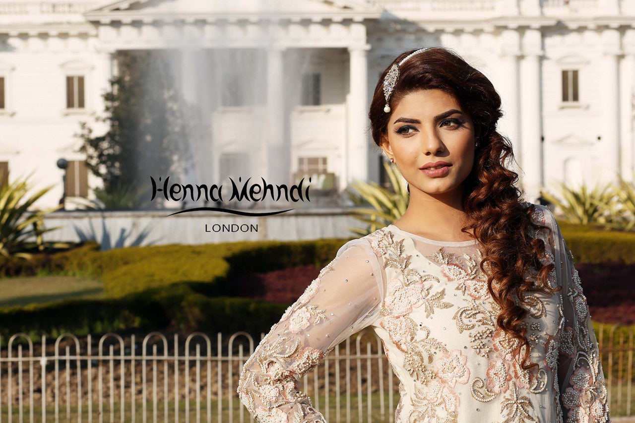 Ivory Net Pearl Embroidered Outfit - Henna Mehndi