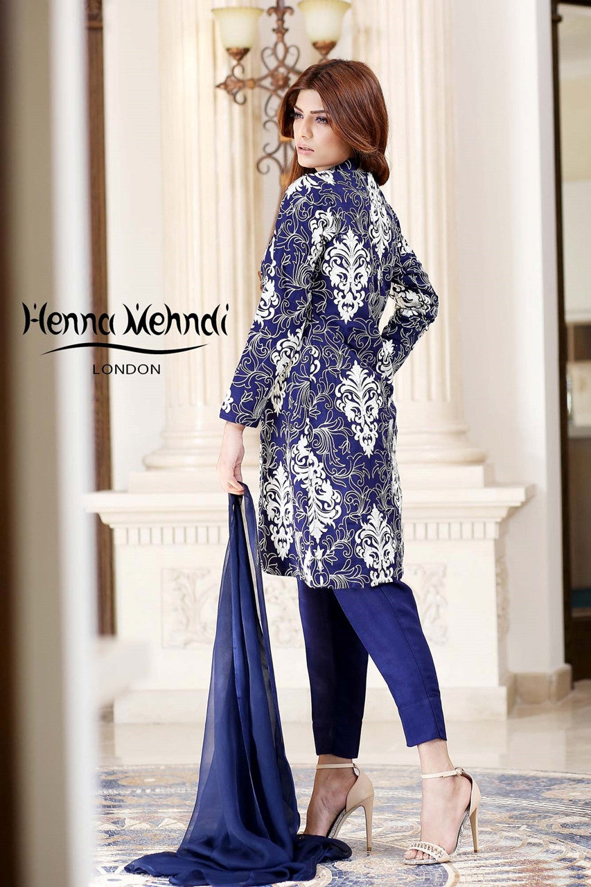 Navy Embroidered Jacket Outfit - Henna Mehndi