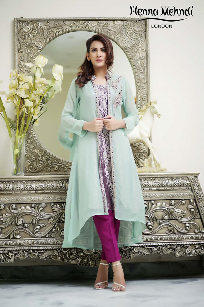 Pistachio Diamante Embroidered Gown Outfit - Henna Mehndi