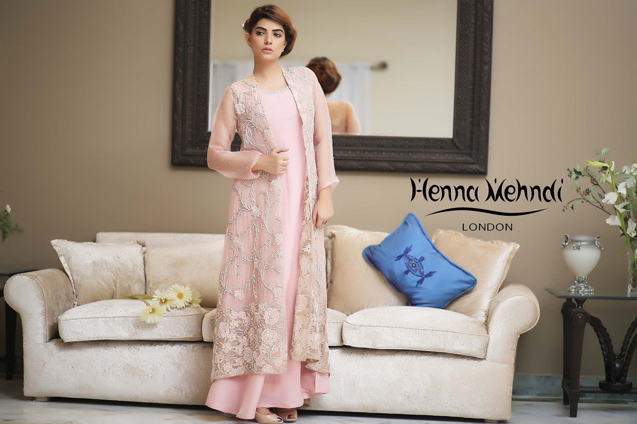 Tea Pink Embroidered Gown Outfit - Henna Mehndi