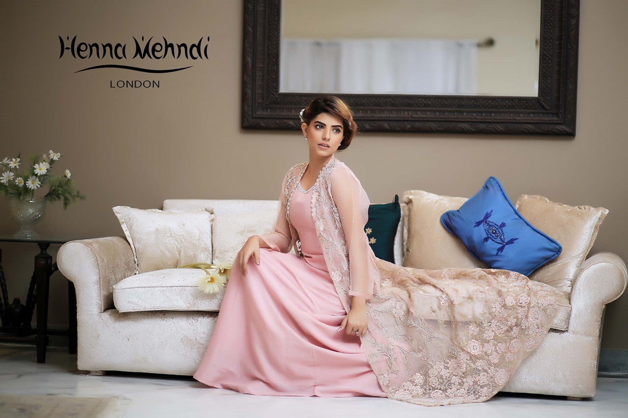 Tea Pink Embroidered Gown Outfit - Henna Mehndi
