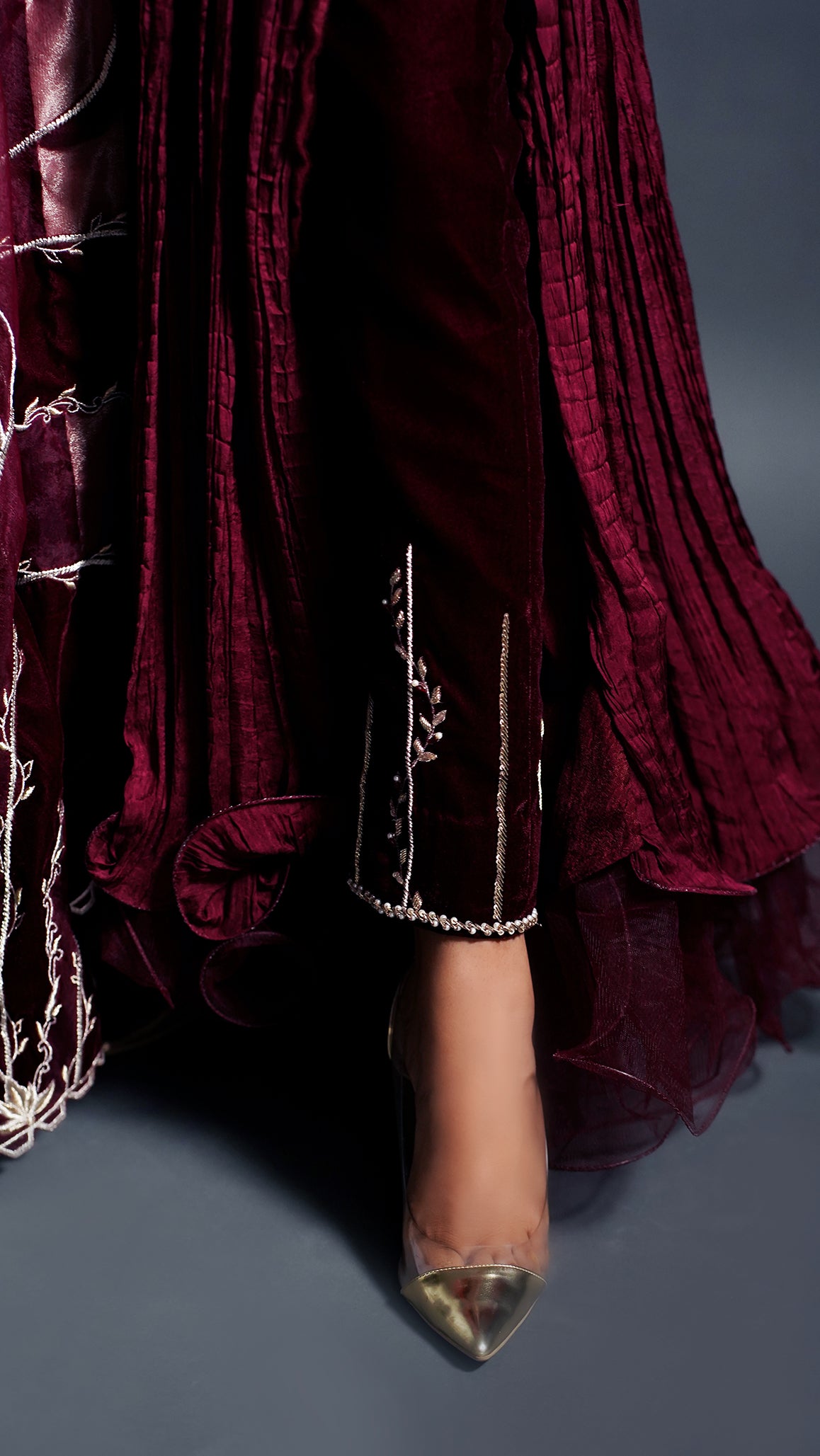 ROWENA EMBROIDERED VELVET TROUSERS - Henna Mehndi