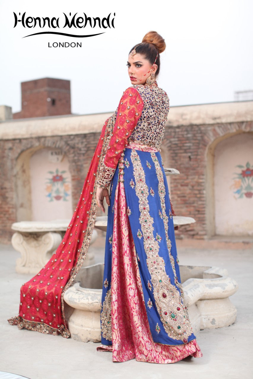 Navy and Red Diamante Embroidered Bridal Lehnga - Henna Mehndi