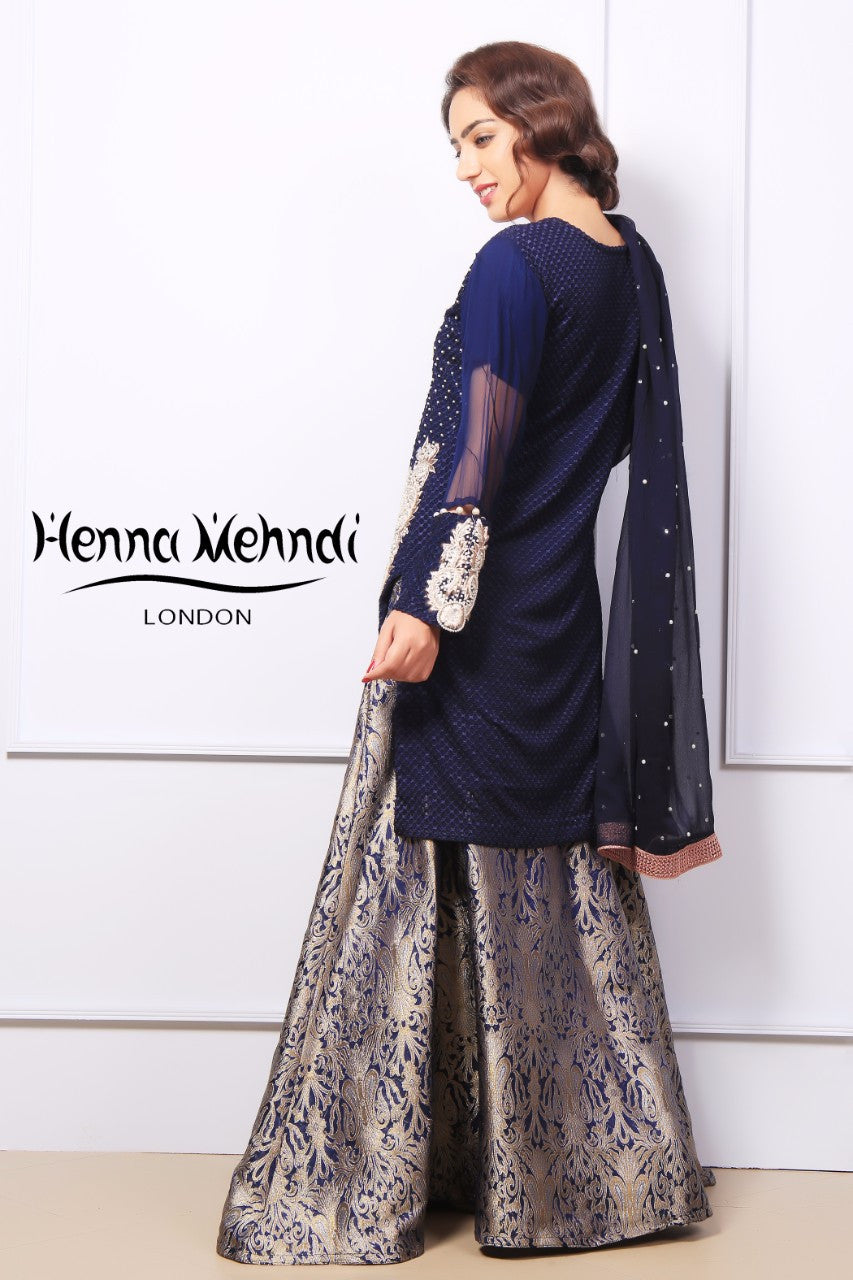 Navy Pearl & Diamante Embroidered Outfit - Henna Mehndi