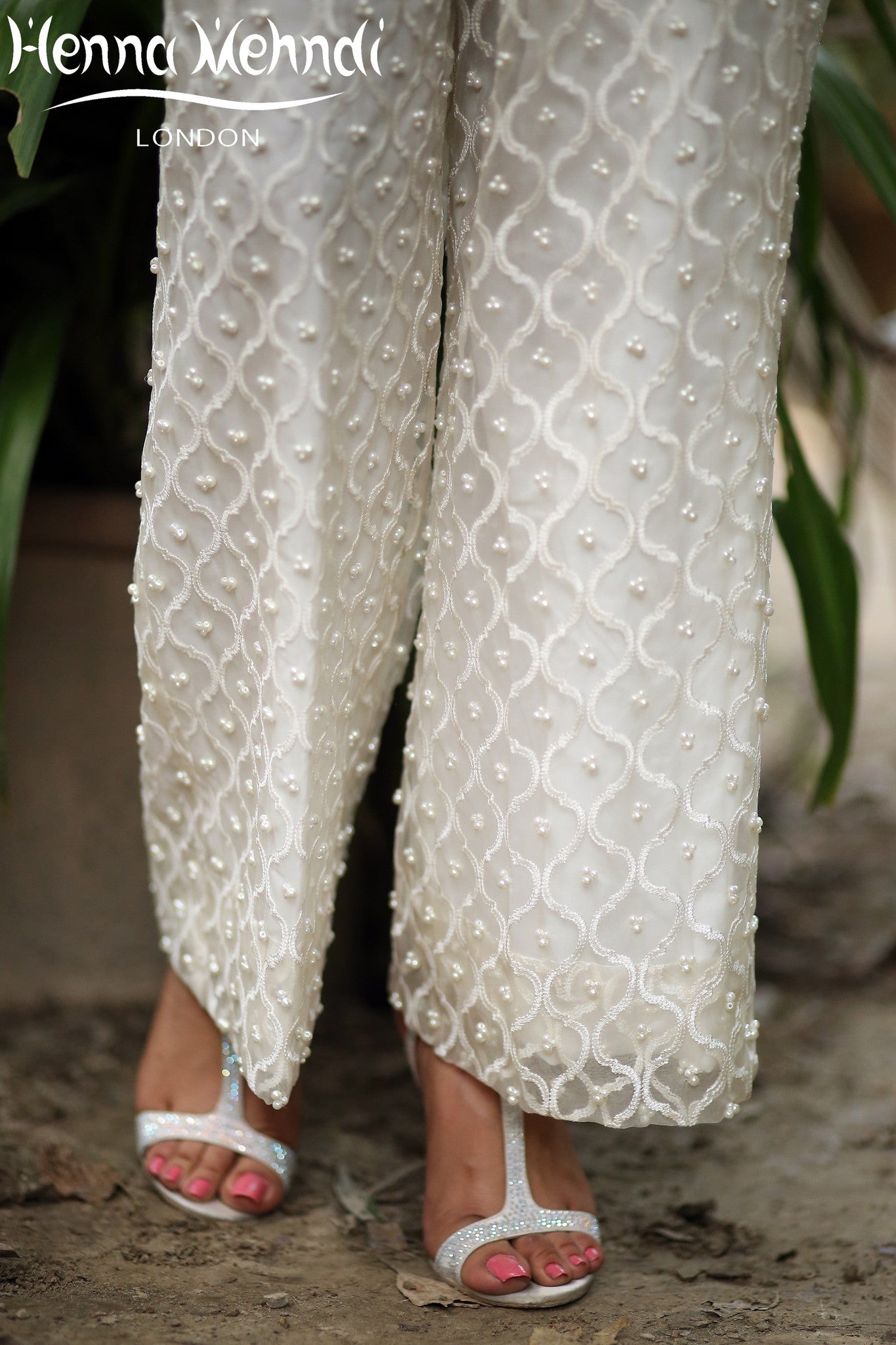 White Embroidered Trousers - Henna Mehndi