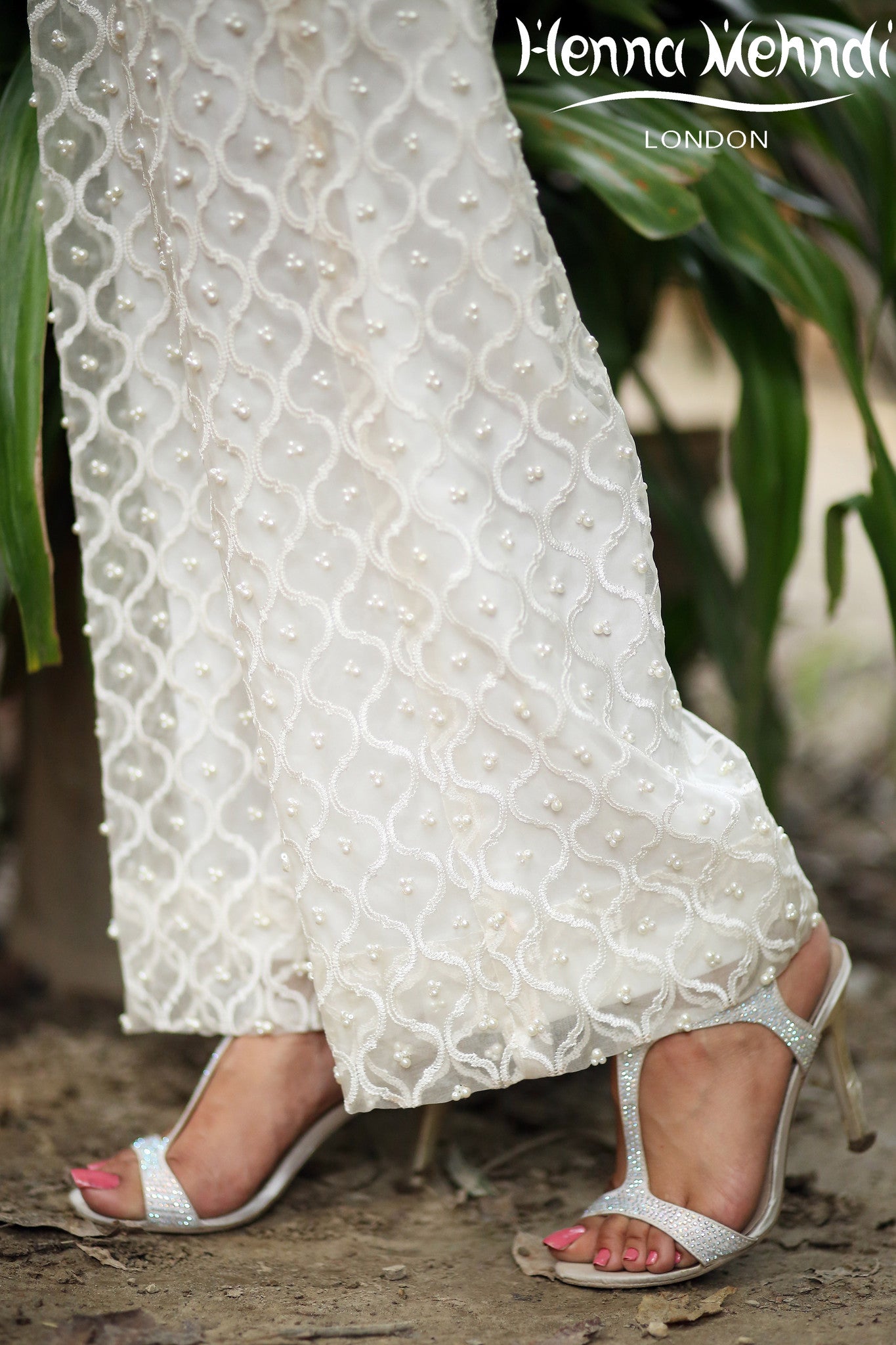 White Embroidered Trousers - Henna Mehndi