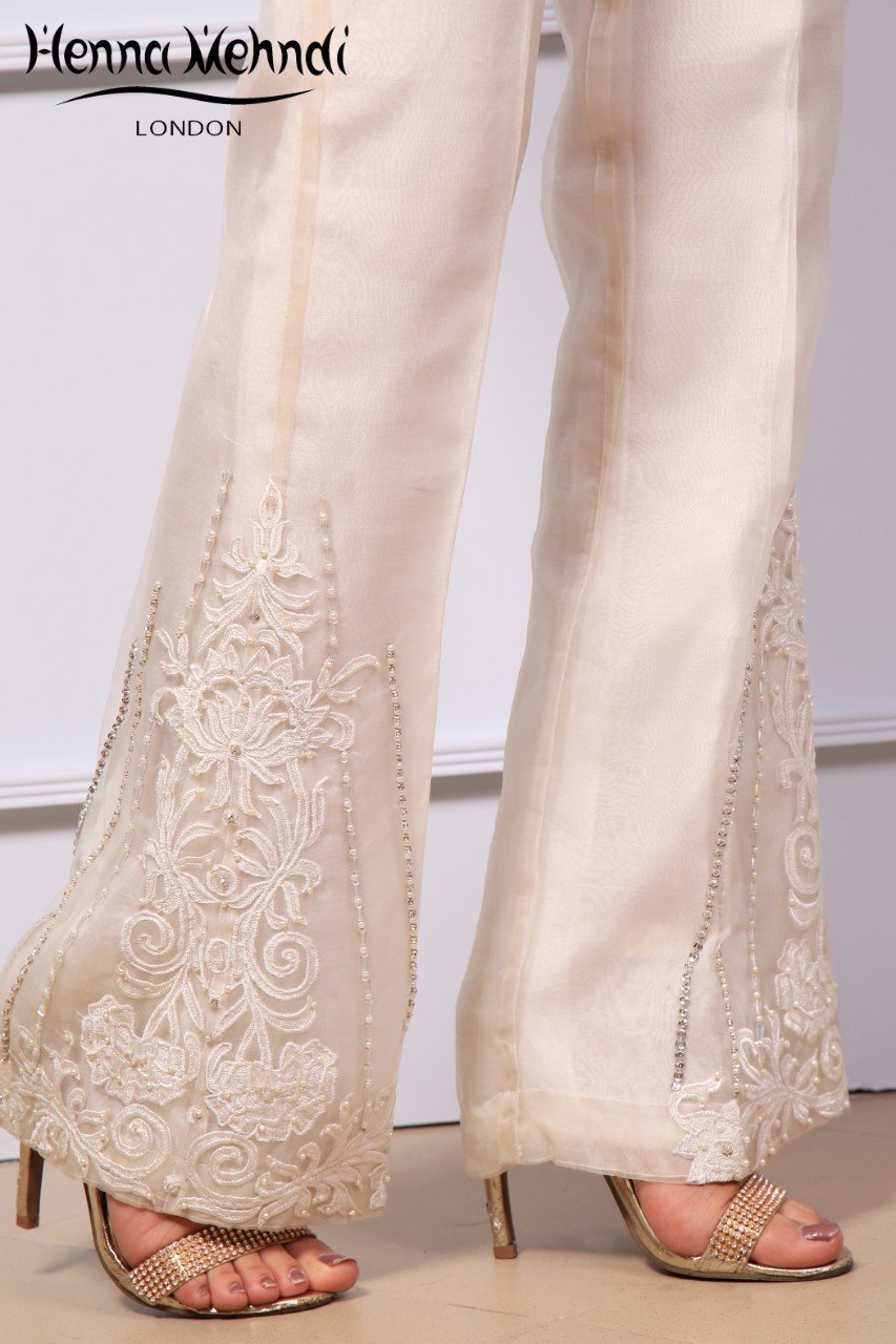 Ivory Diamante Embroidered Trousers - Henna Mehndi