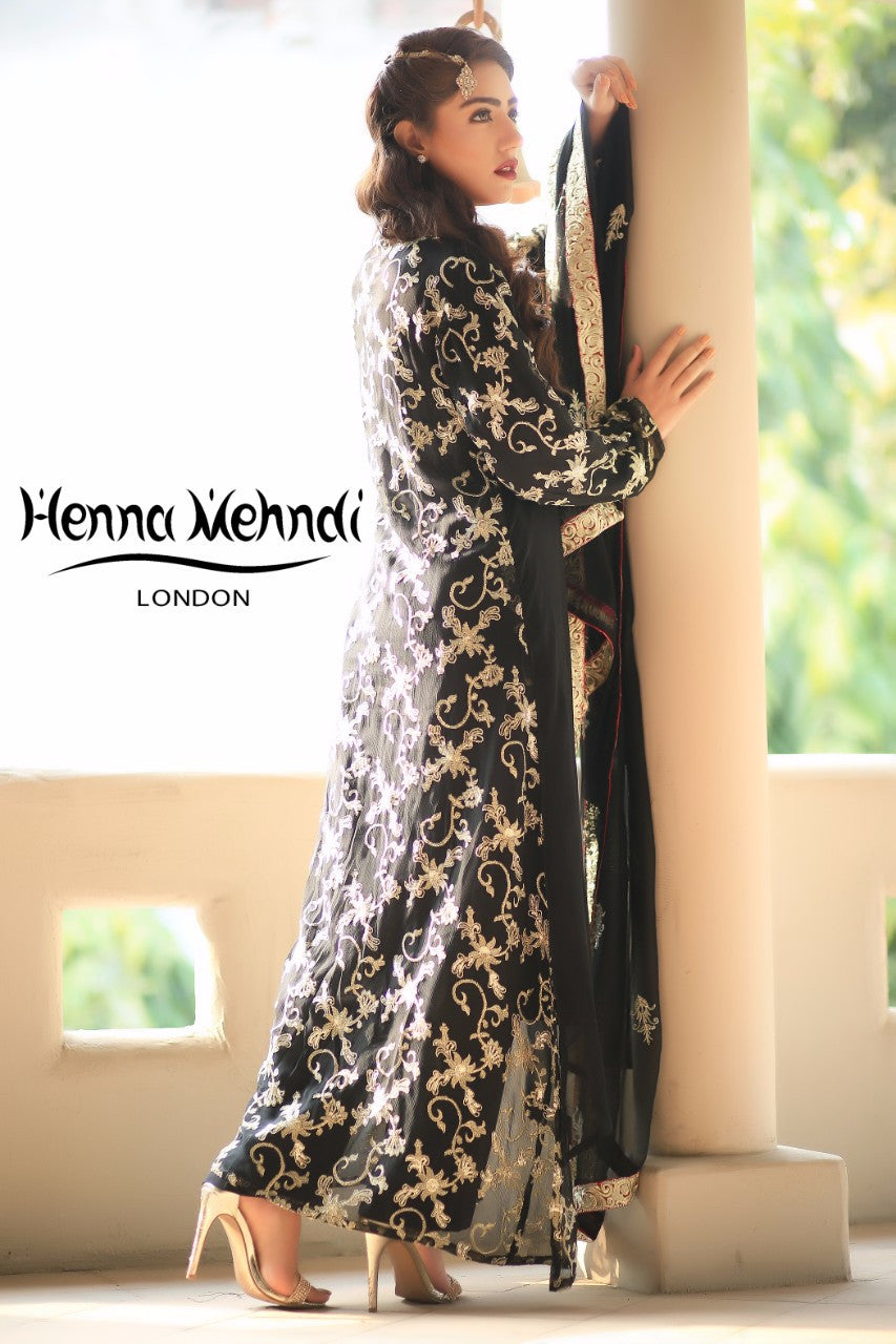 Black Diamante Embroidered Outfit - Henna Mehndi