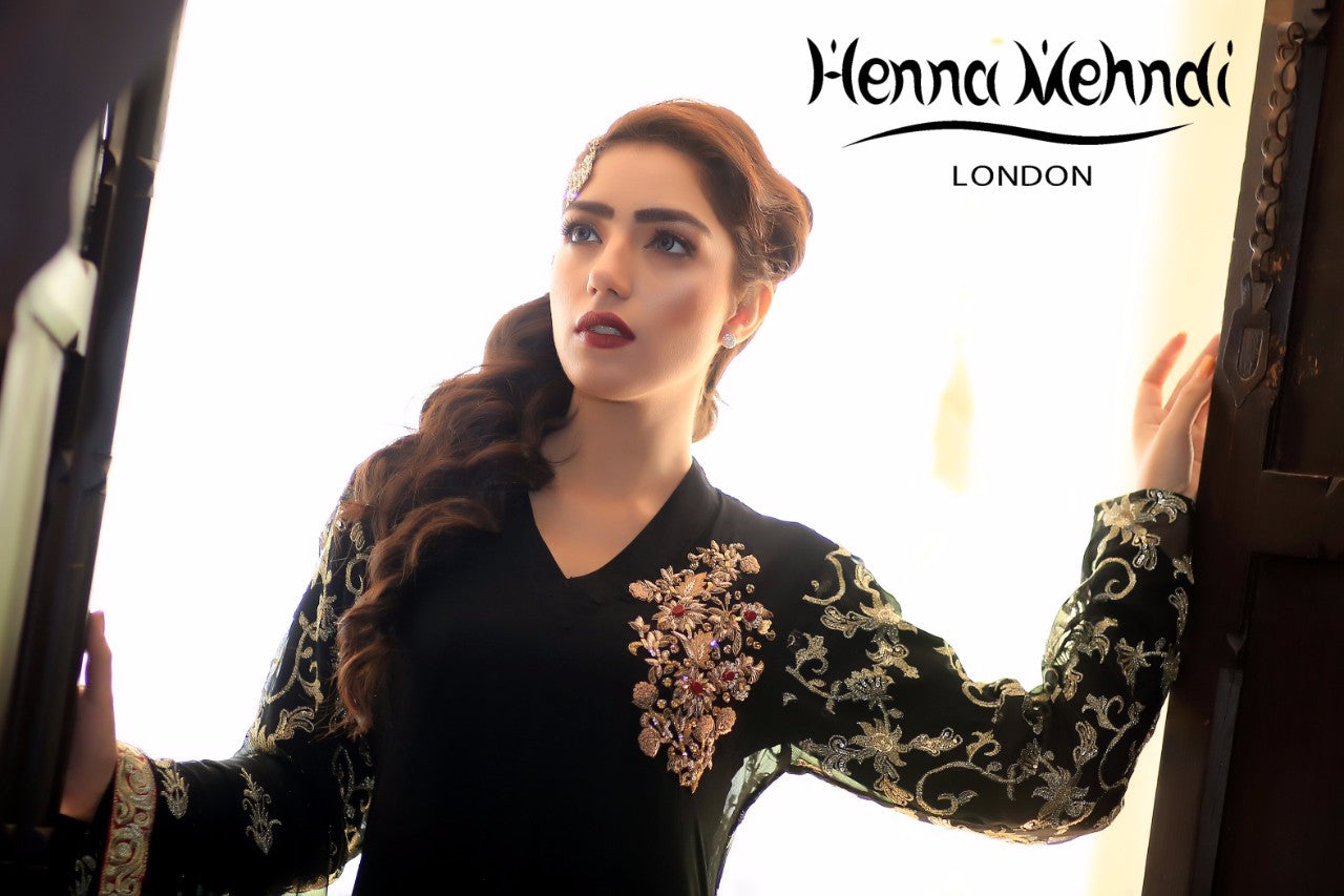 Black Diamante Embroidered Outfit - Henna Mehndi