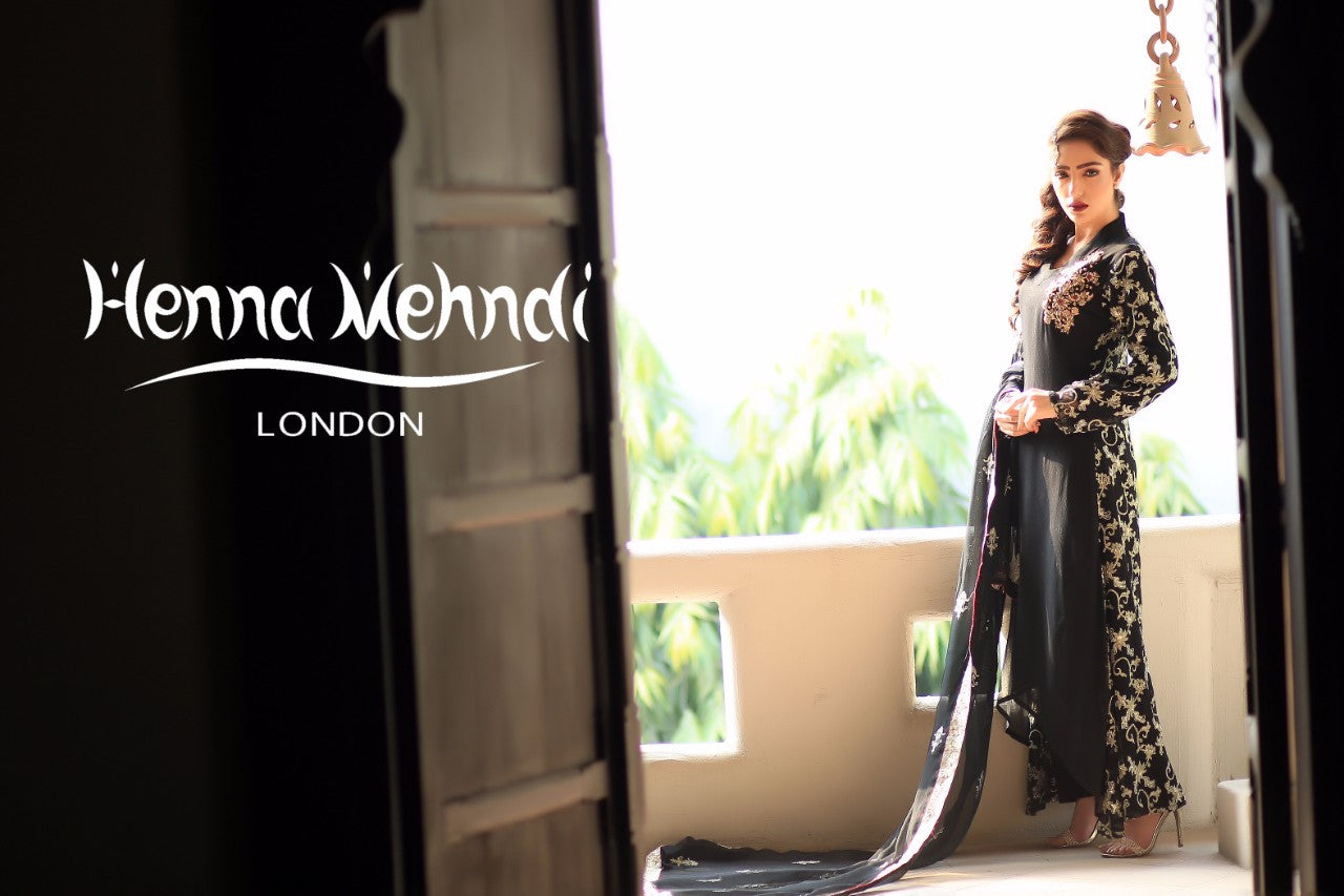 Black Diamante Embroidered Outfit - Henna Mehndi
