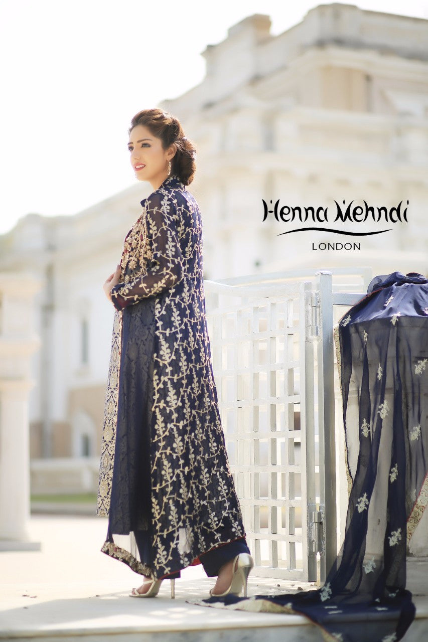 Navy Diamante & Sequinned Embroidered Outfit - Henna Mehndi