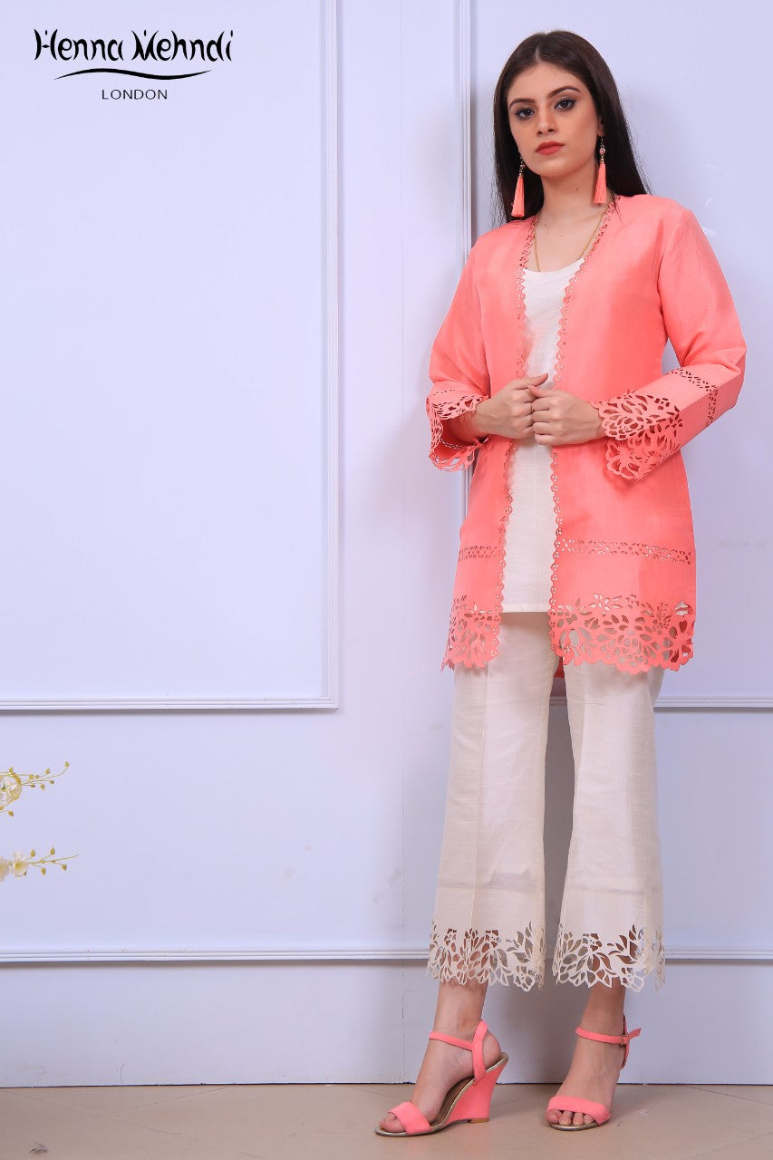 Coral Laser Cut Jacket Outfit - Henna Mehndi