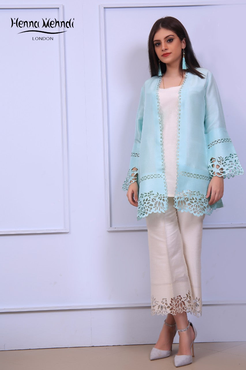 Mint Laser Cut Jacket Outfit - Henna Mehndi