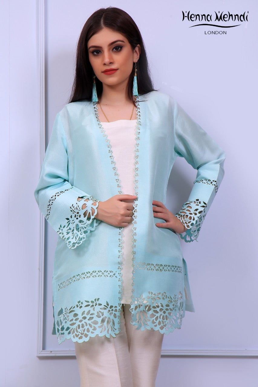 Mint Laser Cut Jacket Outfit - Henna Mehndi