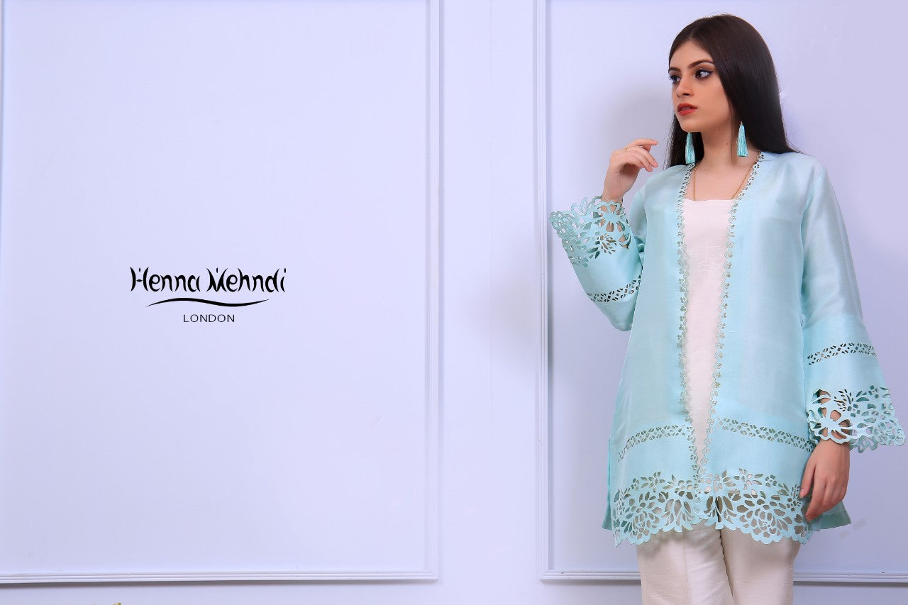 Mint Laser Cut Jacket Outfit - Henna Mehndi