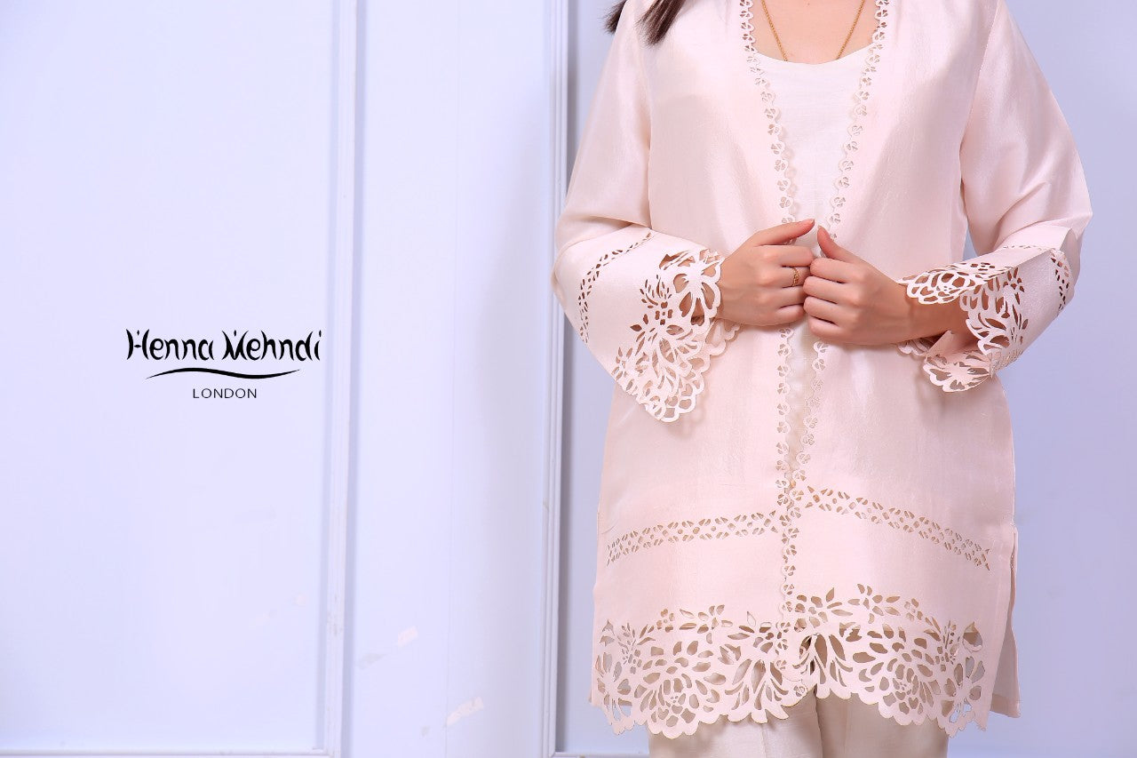 Pink Laser Cut Jacket Outfit - Henna Mehndi
