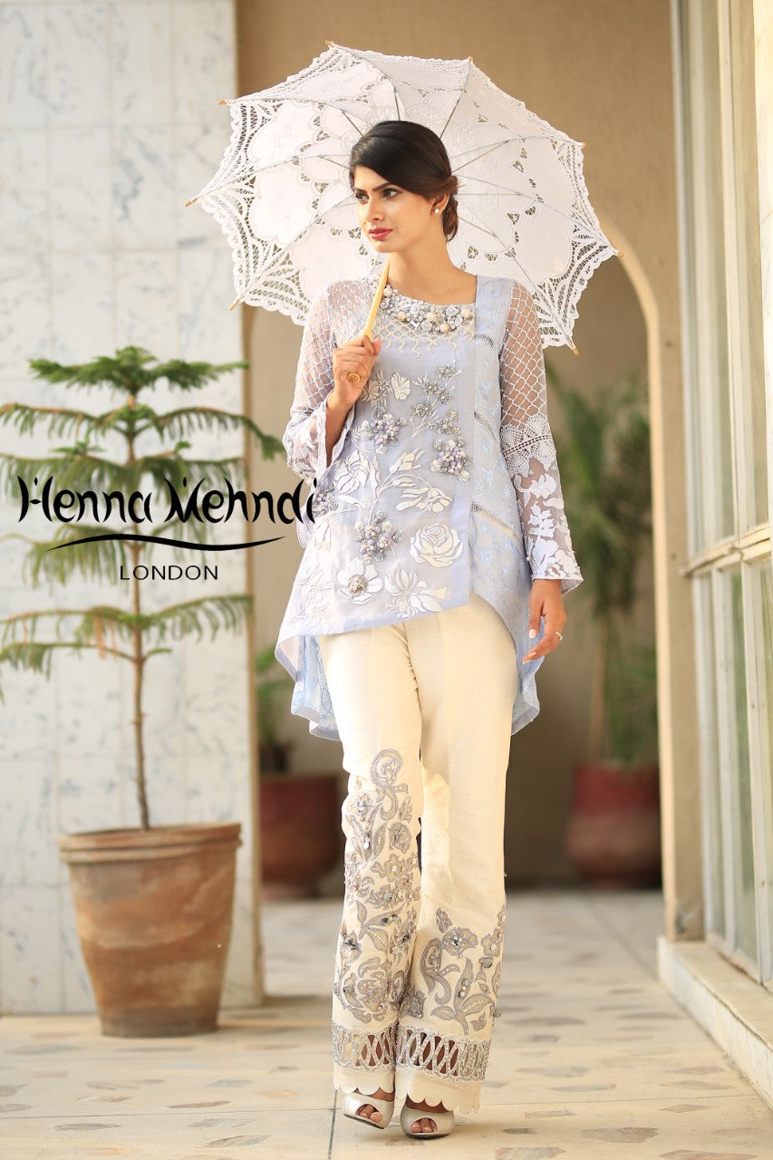 Grey 3D Embroidered Top - Henna Mehndi