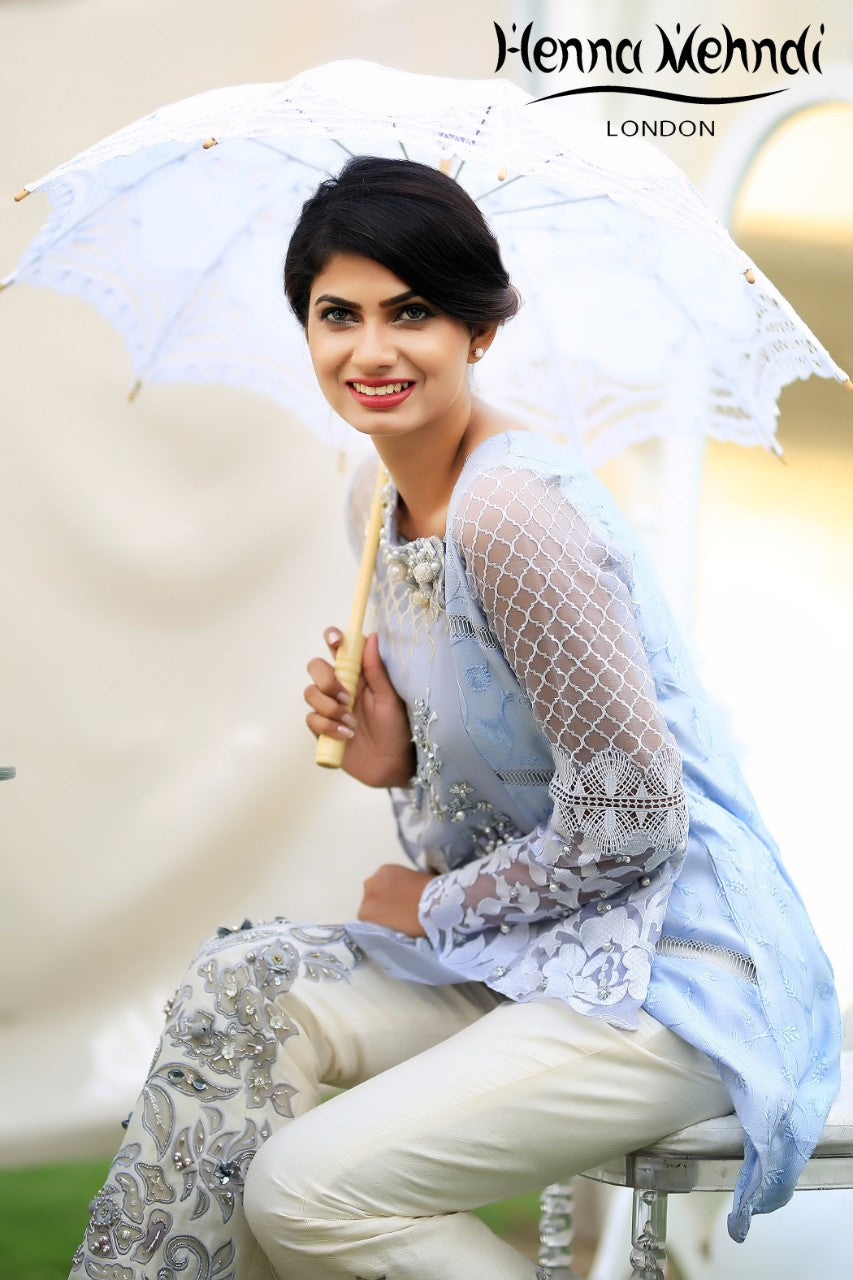 Grey 3D Embroidered Top - Henna Mehndi