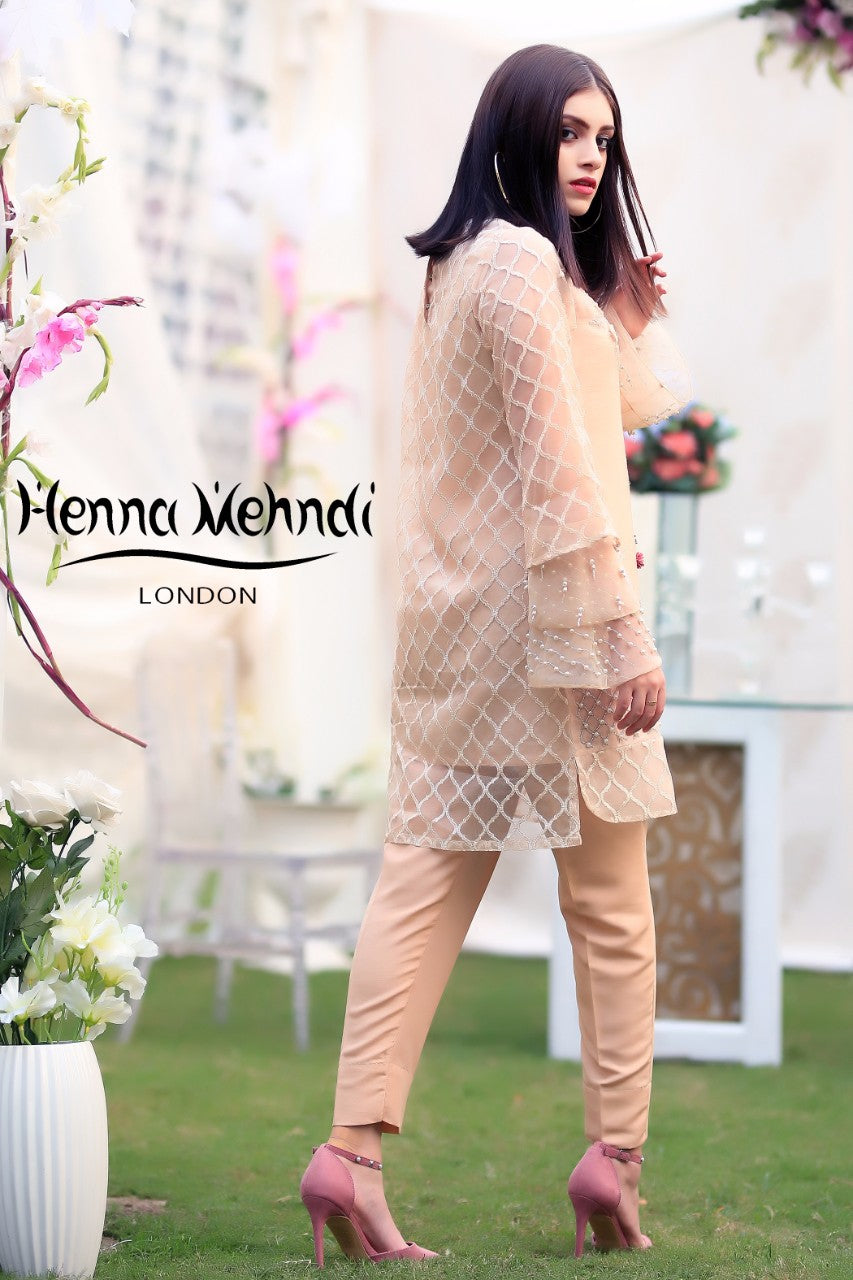 Peach 3D Flower Embroidered Top - Henna Mehndi