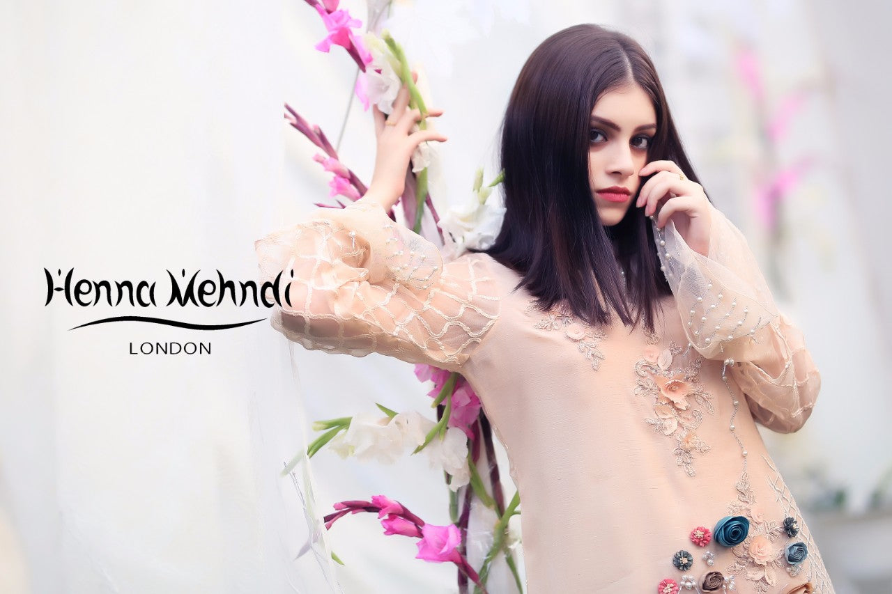Peach 3D Flower Embroidered Top - Henna Mehndi