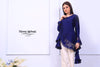 Navy Ruffle Sleeves Laser Cut Top - Henna Mehndi