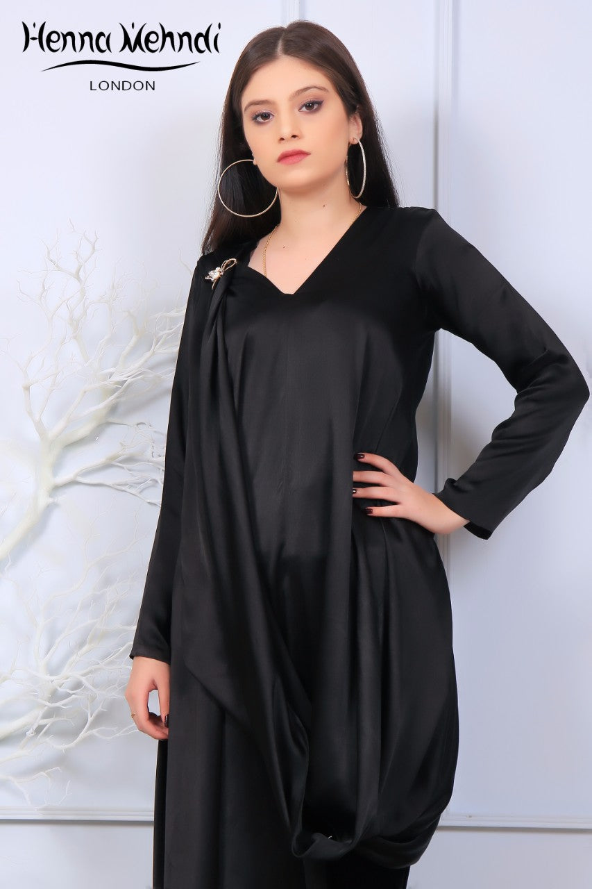 Black Silk Gown - Henna Mehndi