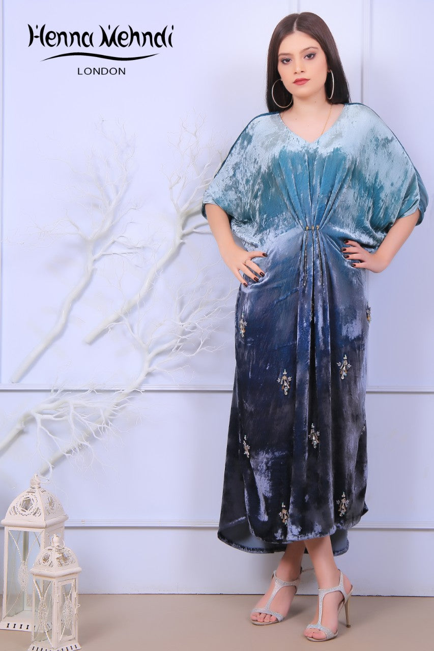 Teal Diamanté & Crystal Embellished Kaftan - Henna Mehndi