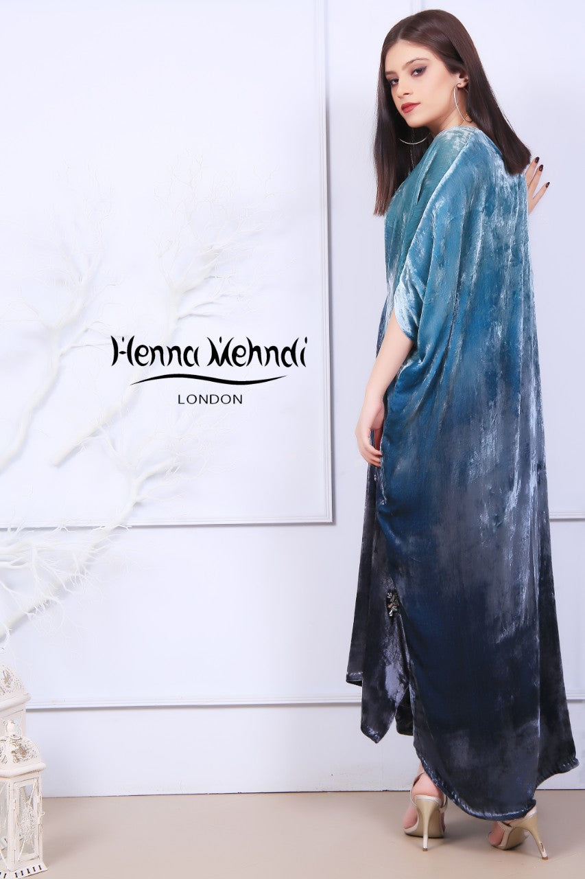Teal Diamanté & Crystal Embellished Kaftan - Henna Mehndi