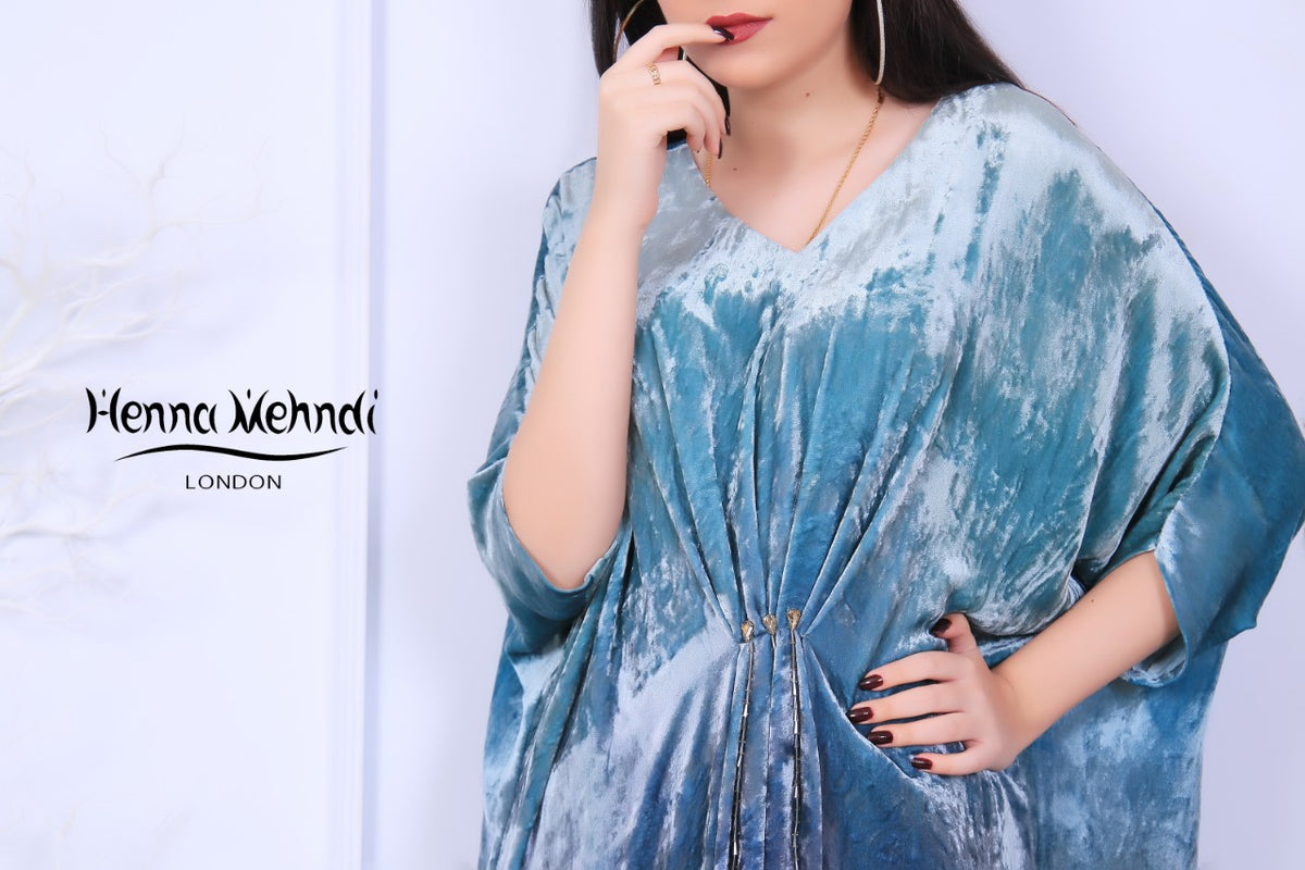 Teal Diamanté & Crystal Embellished Kaftan - Henna Mehndi