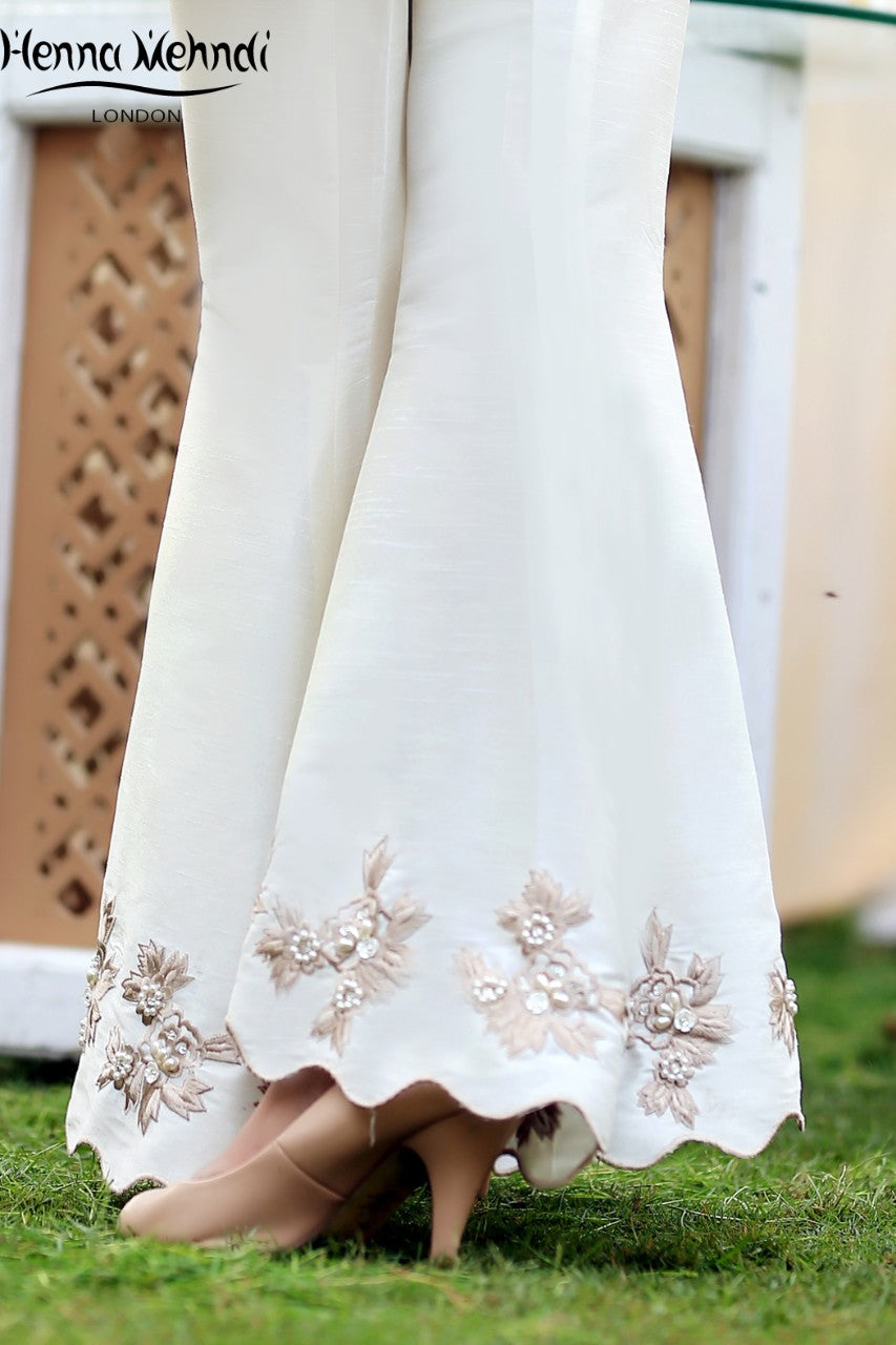 Ivory Embroidered Flared Trousers - Henna Mehndi