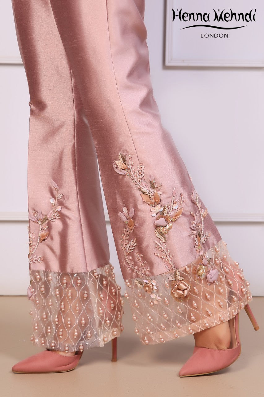 Lilac Embroidered & 3D Embellished Trousers - Henna Mehndi