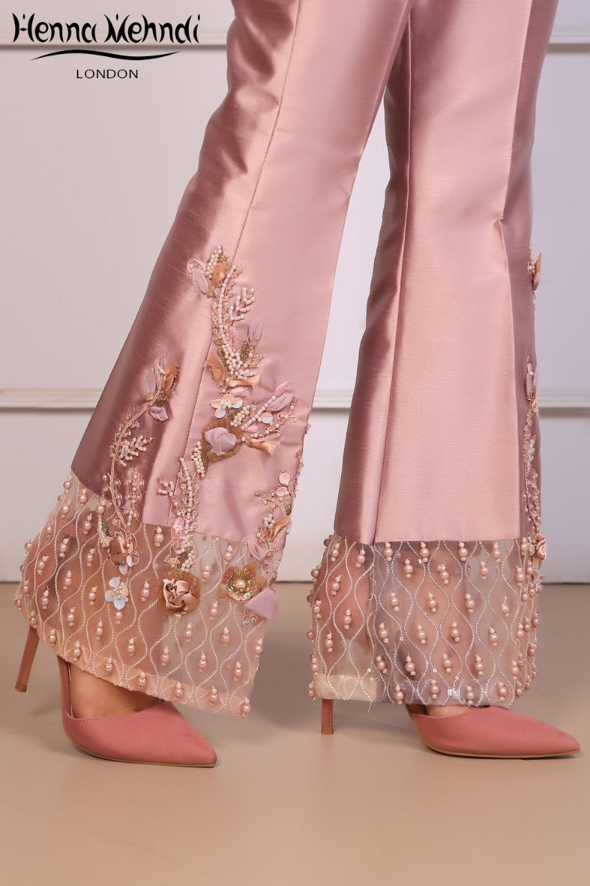 Lilac Embroidered & 3D Embellished Trousers - Henna Mehndi