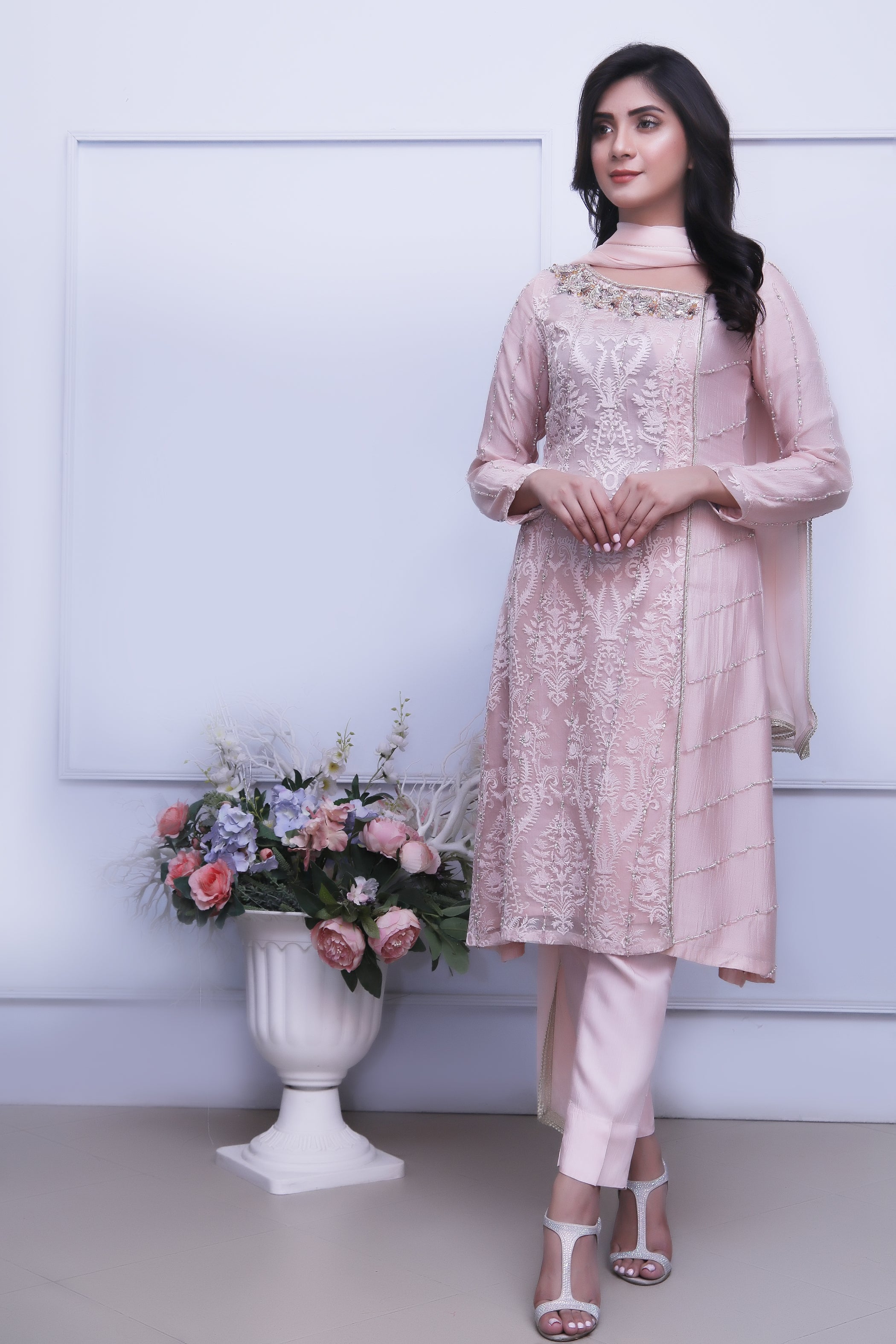 Pink Diamante Embroidered Outfit - Henna Mehndi