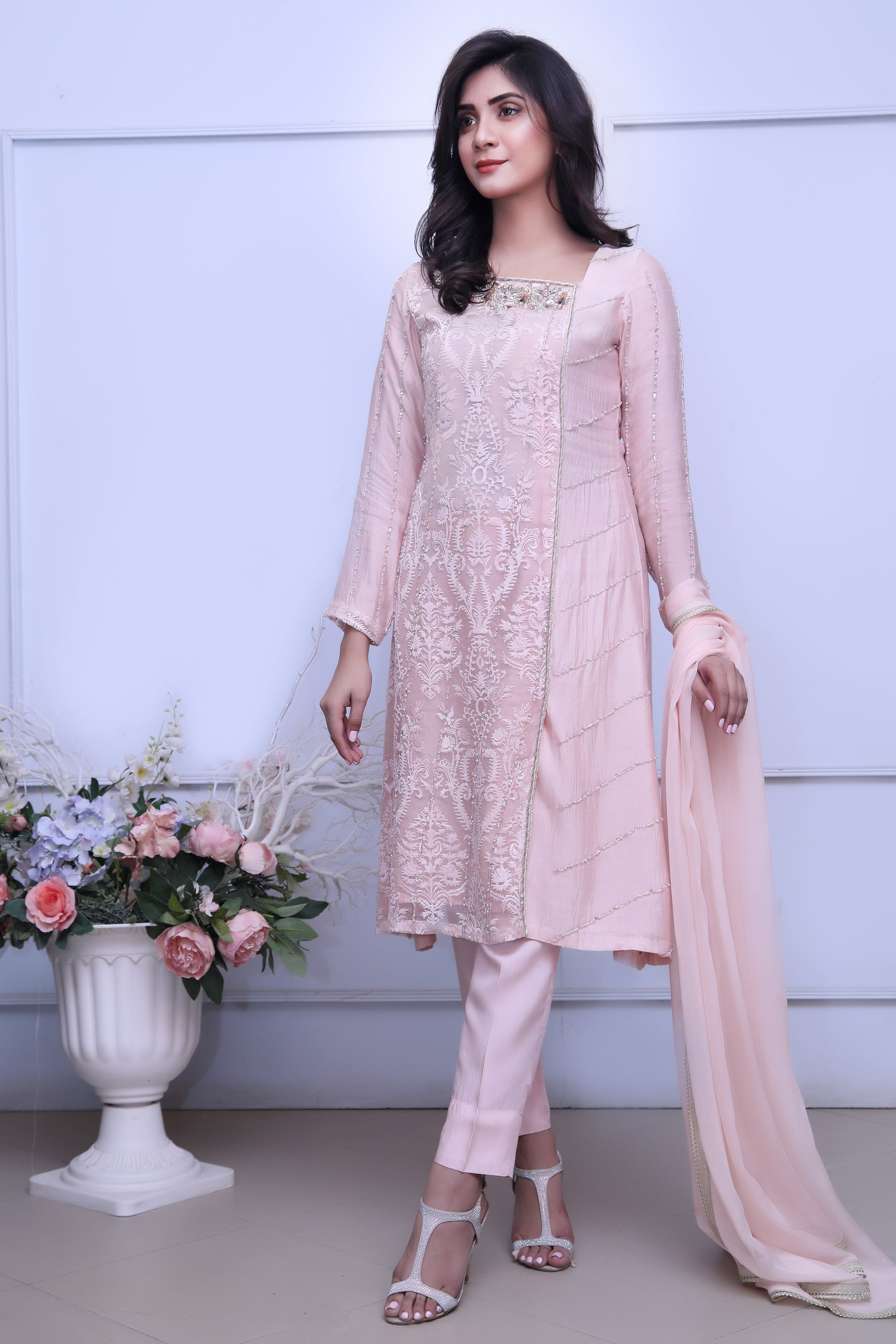 Pink Diamante Embroidered Outfit - Henna Mehndi
