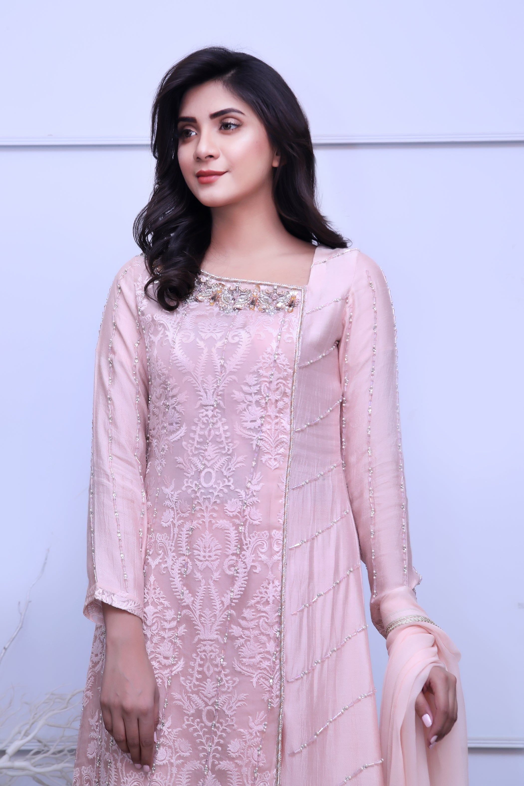 Pink Diamante Embroidered Outfit - Henna Mehndi