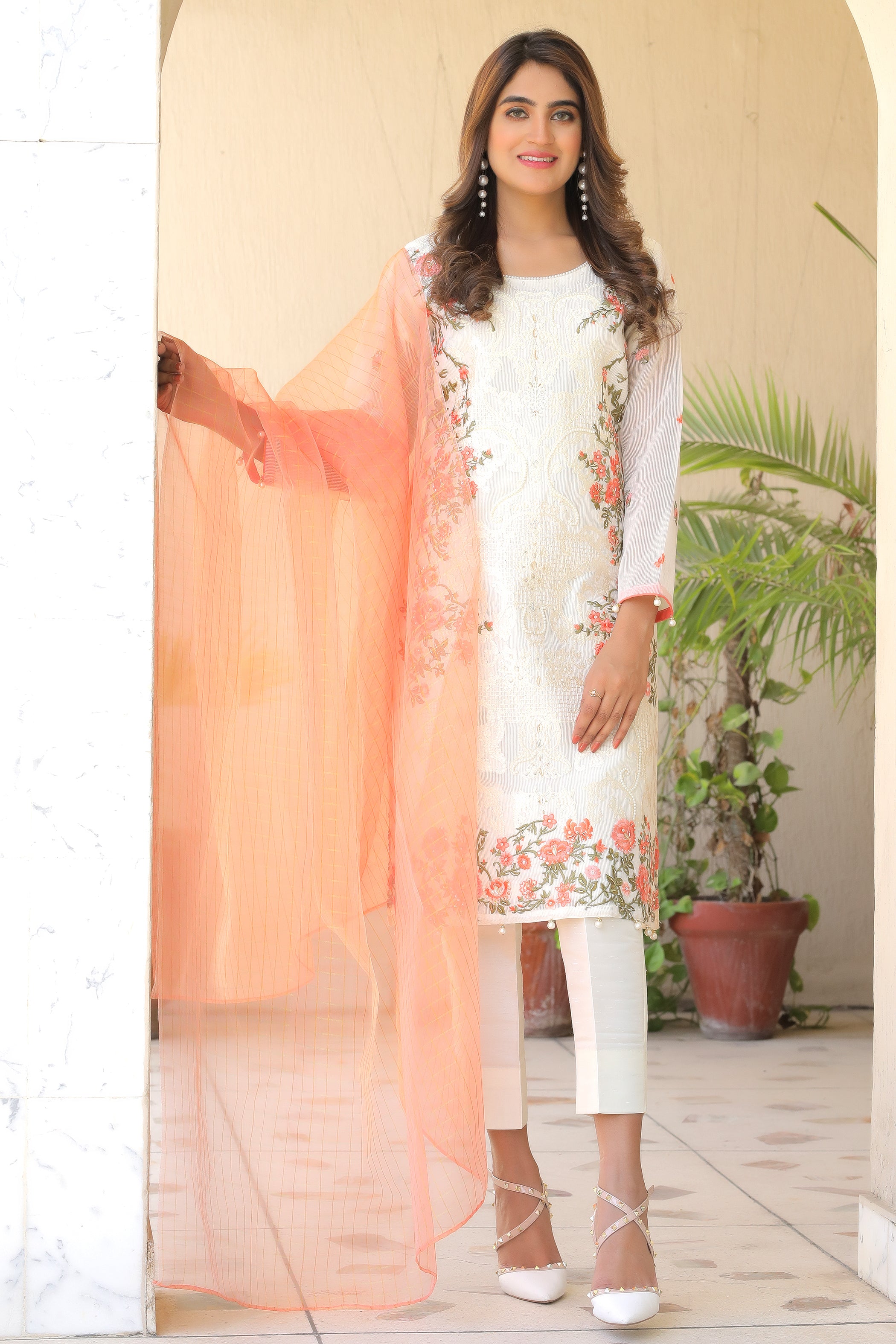 Ivory Pearl Embroidered Outfit