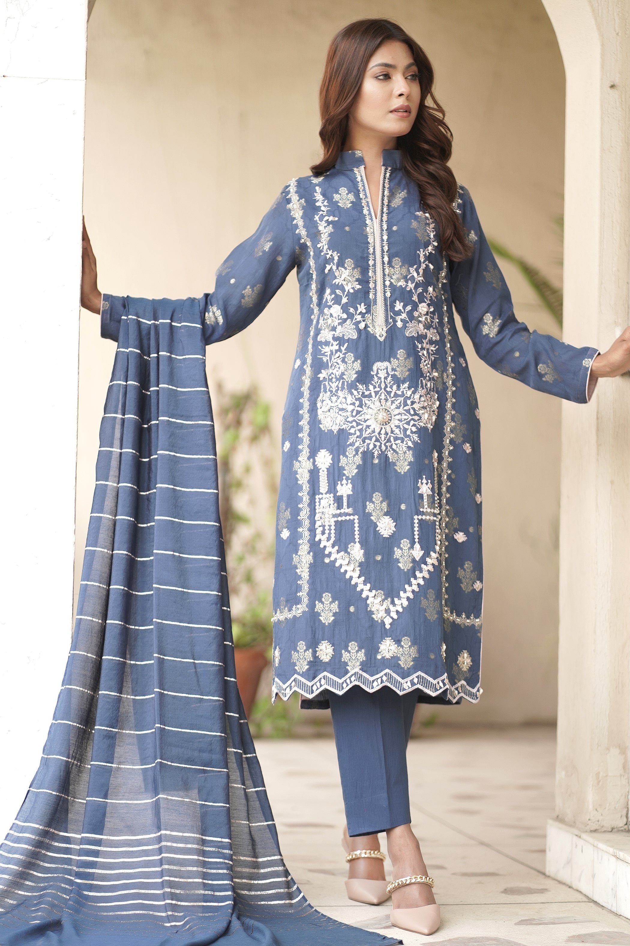Blue Pearl Embroidered OutfIt