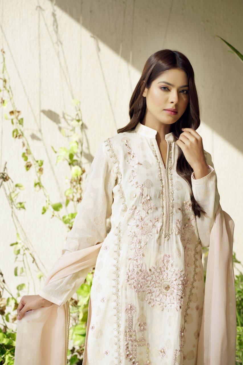 Ivory Pearl Embroidered OutfIt - Henna Mehndi
