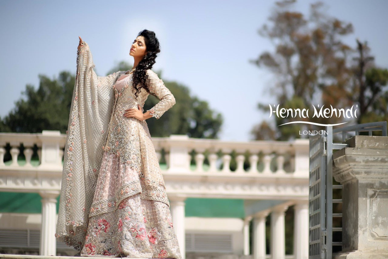 Light Pink Swarovski Crystal & Diamante Embroidered Bridal Outfit - Henna Mehndi