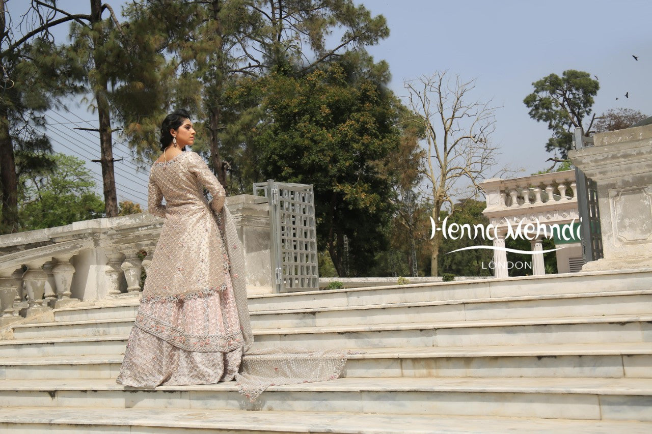 Light Pink Swarovski Crystal & Diamante Embroidered Bridal Outfit - Henna Mehndi