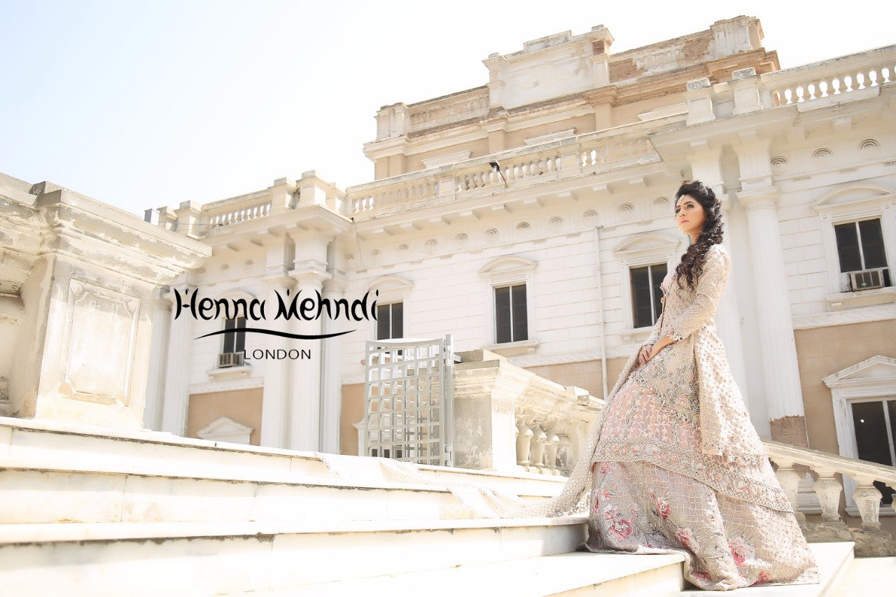Light Pink Swarovski Crystal & Diamante Embroidered Bridal Outfit - Henna Mehndi