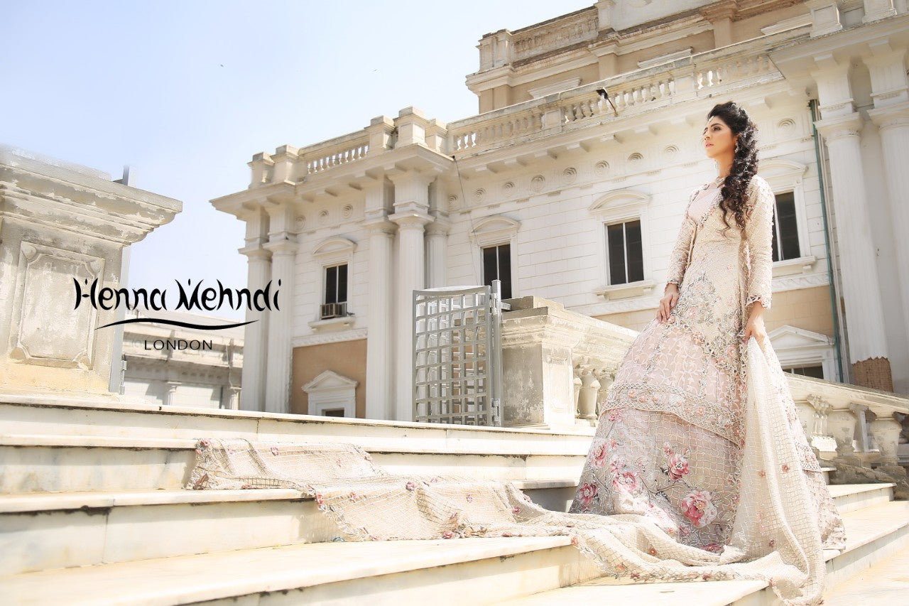 Light Pink Swarovski Crystal & Diamante Embroidered Bridal Outfit - Henna Mehndi