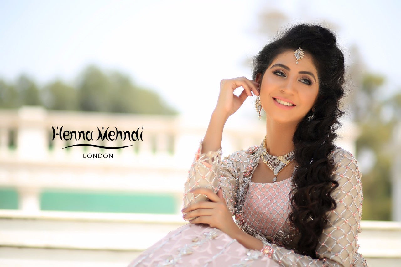 Light Pink Swarovski Crystal & Diamante Embroidered Bridal Outfit - Henna Mehndi