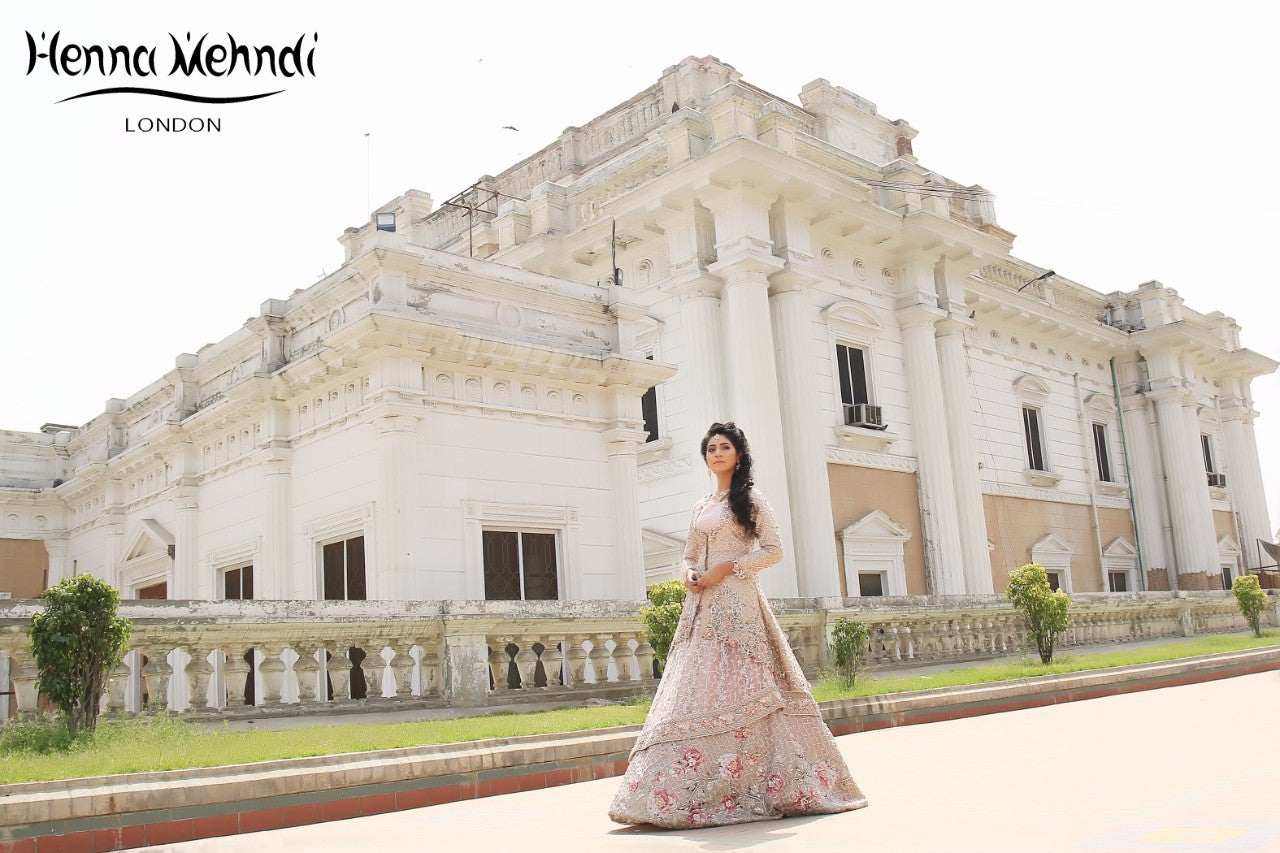 Light Pink Swarovski Crystal & Diamante Embroidered Bridal Outfit - Henna Mehndi