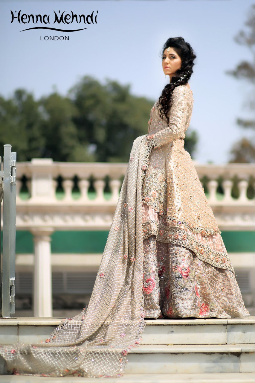 Light Pink Swarovski Crystal & Diamante Embroidered Bridal Outfit - Henna Mehndi
