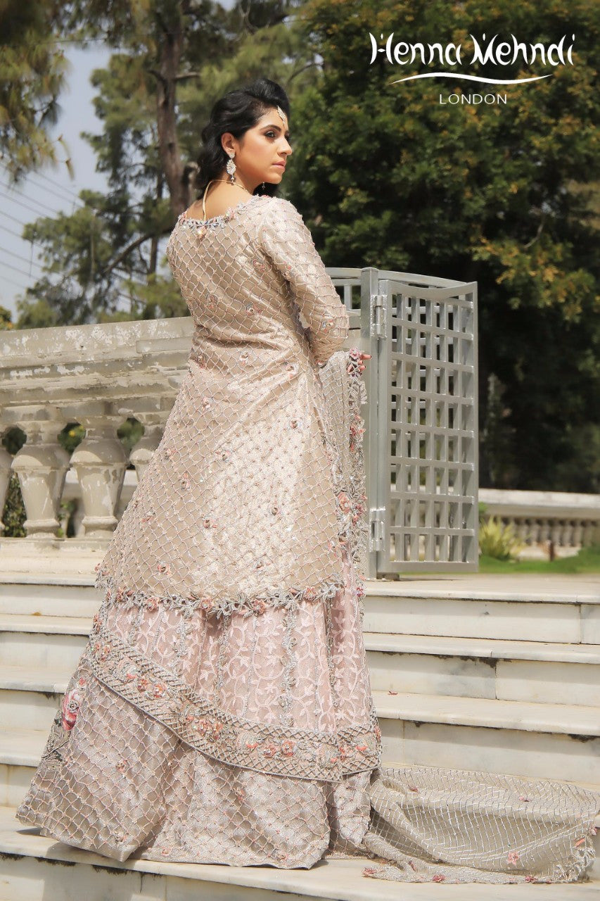 Light Pink Swarovski Crystal & Diamante Embroidered Bridal Outfit - Henna Mehndi